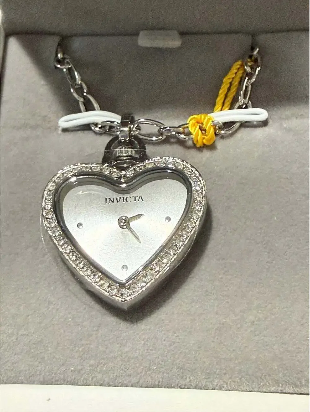 Invicta Heart-Shaped Silver Tone Pendant Watch with Chain